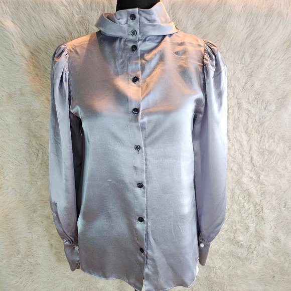 Kate Spade New York Women's Light Gray 100% Silk Buttons Up Shirt Size XS - Picture 1 of 8
